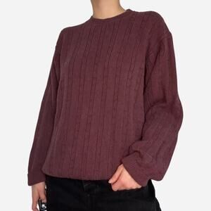 Burgundy purple vintage 90s chunky knit crew sweater - size medium from Izod
